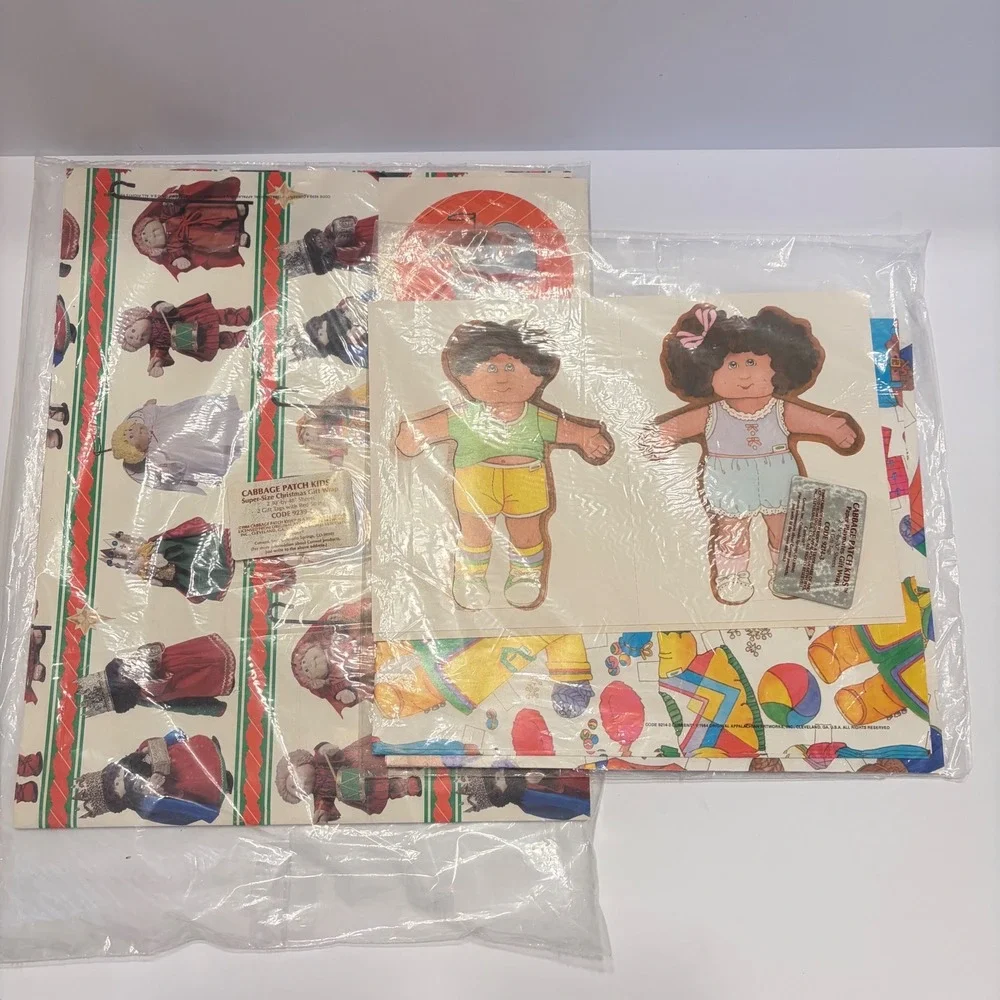 Vintage 1984 Cabbage Patch Kids Gift Wrap Lot Christmas & Playmates 4 Sheets NEW